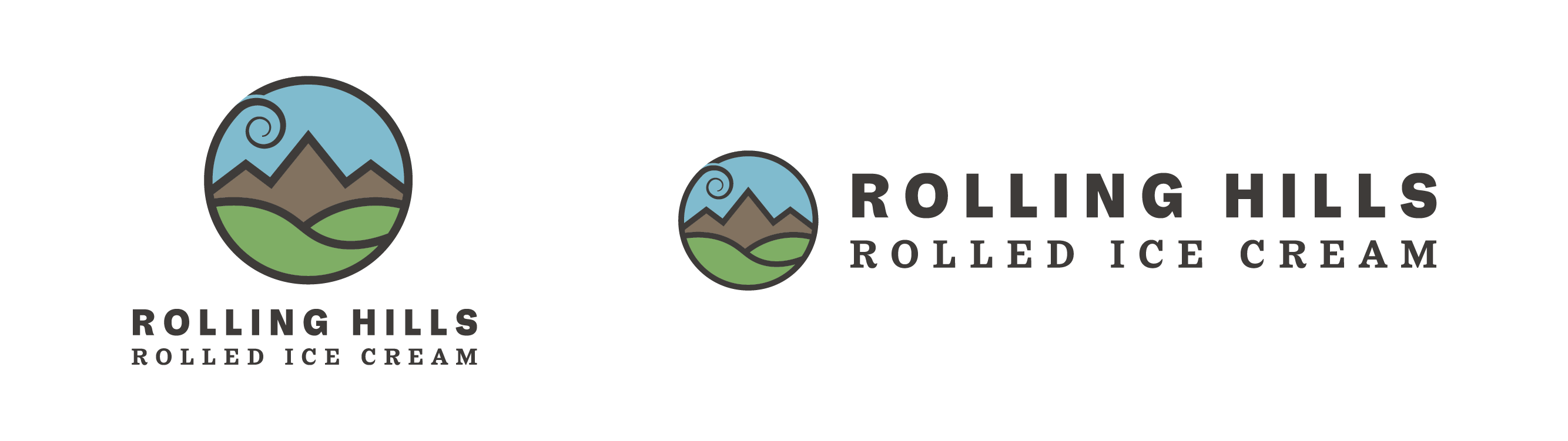 Rolling Hills Rolled Ice Cream business logo and landscape logo