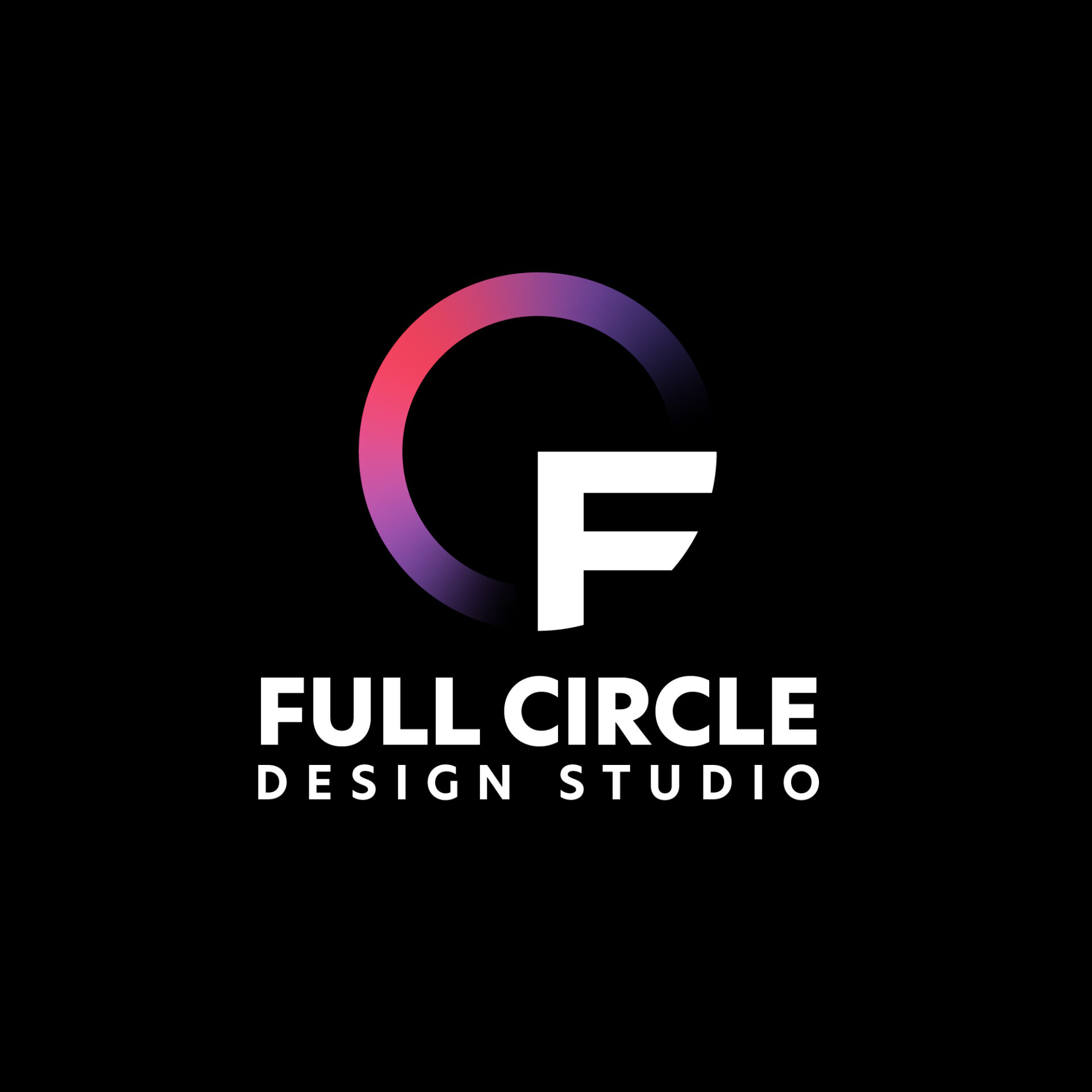 "Full Circle Design Studio" Logo with Pink and Purple Gradient Circle