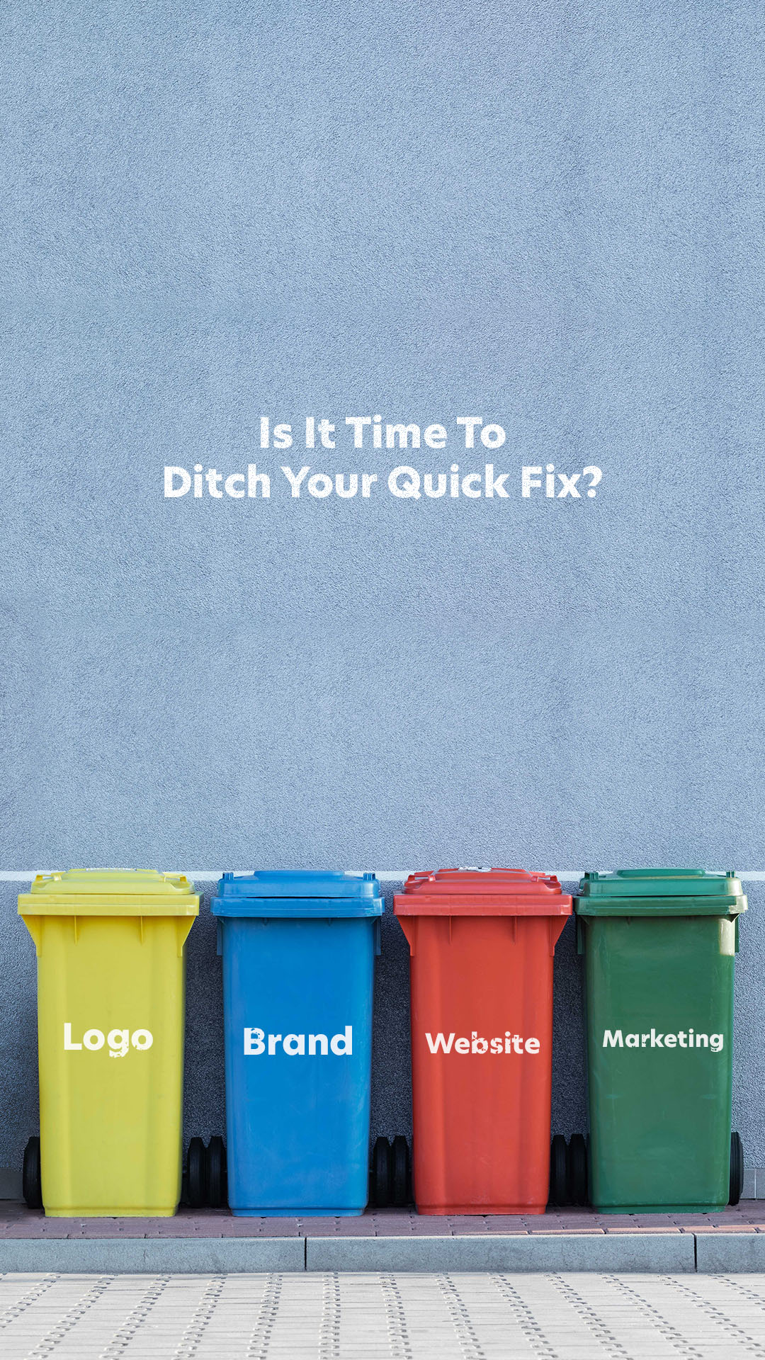 Four different trashcans labelled: logo, brand, website, and marketing